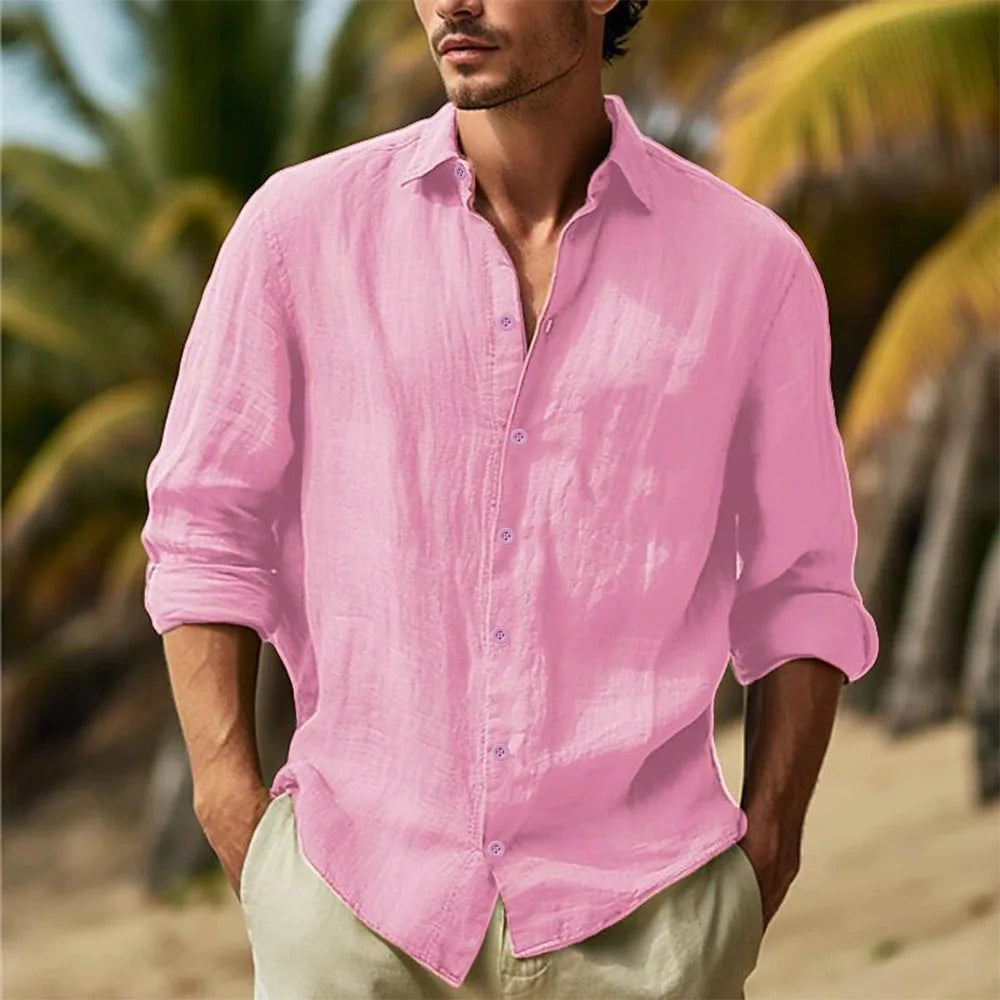 Cotton Linen Shirts Turn Down Collar Solid