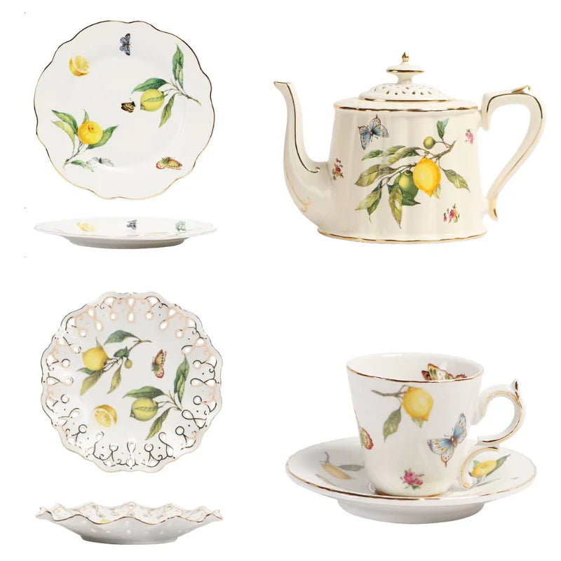 European Lemon Espresso Cups Retro Elegant Ceramic