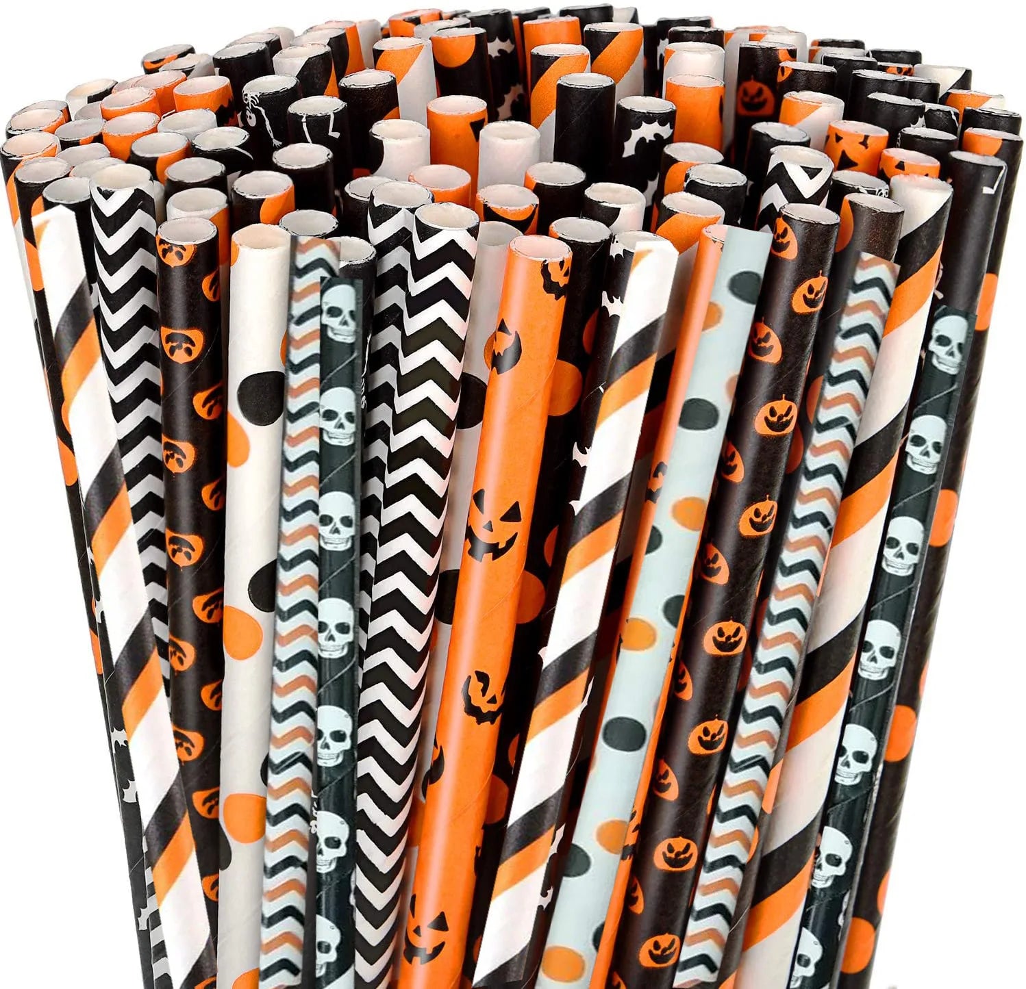 25/50/100pcs Halloween Theme Disposable Paper Straws Spider Skull