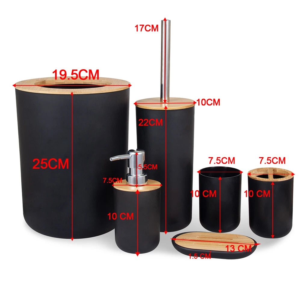 6-Piece Bathroom Set in Plastic & Bamboo – Organisation, Sophistication & Practicality