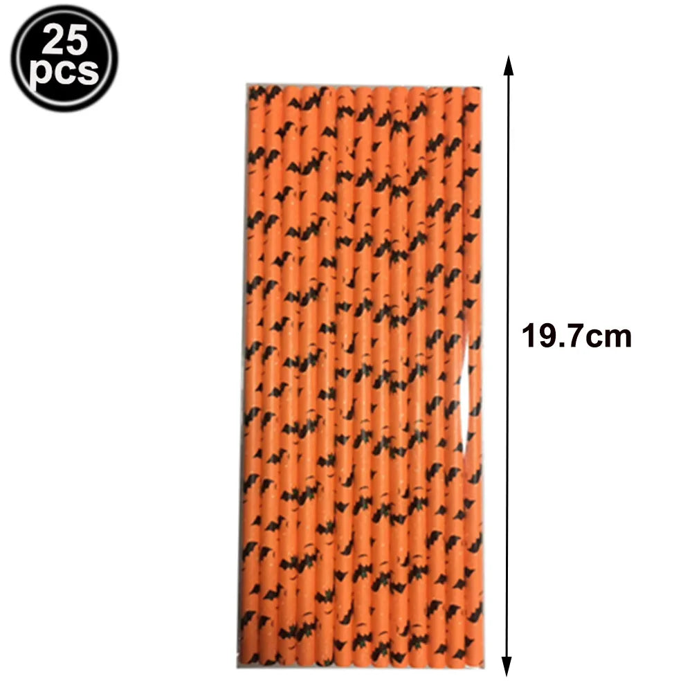 25/50/100pcs Halloween Theme Disposable Paper Straws Spider Skull