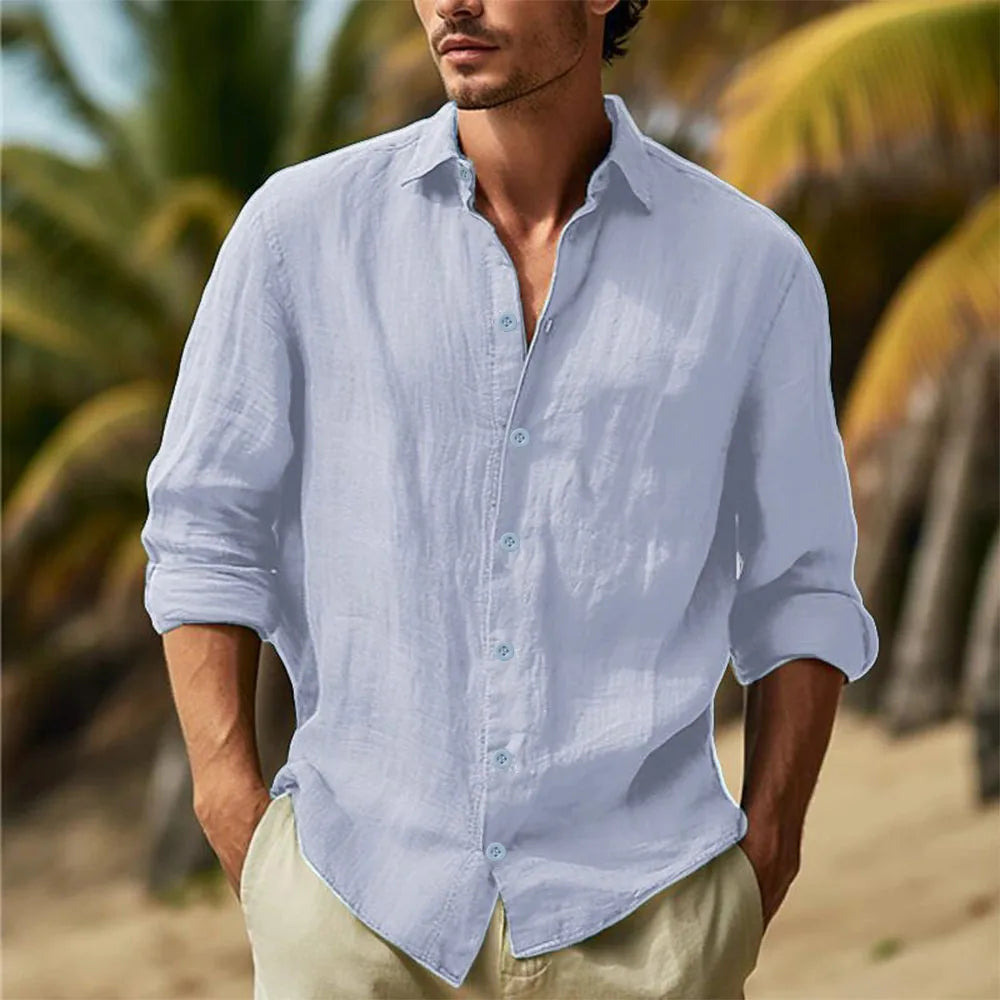 Cotton Linen Shirts Turn Down Collar Solid