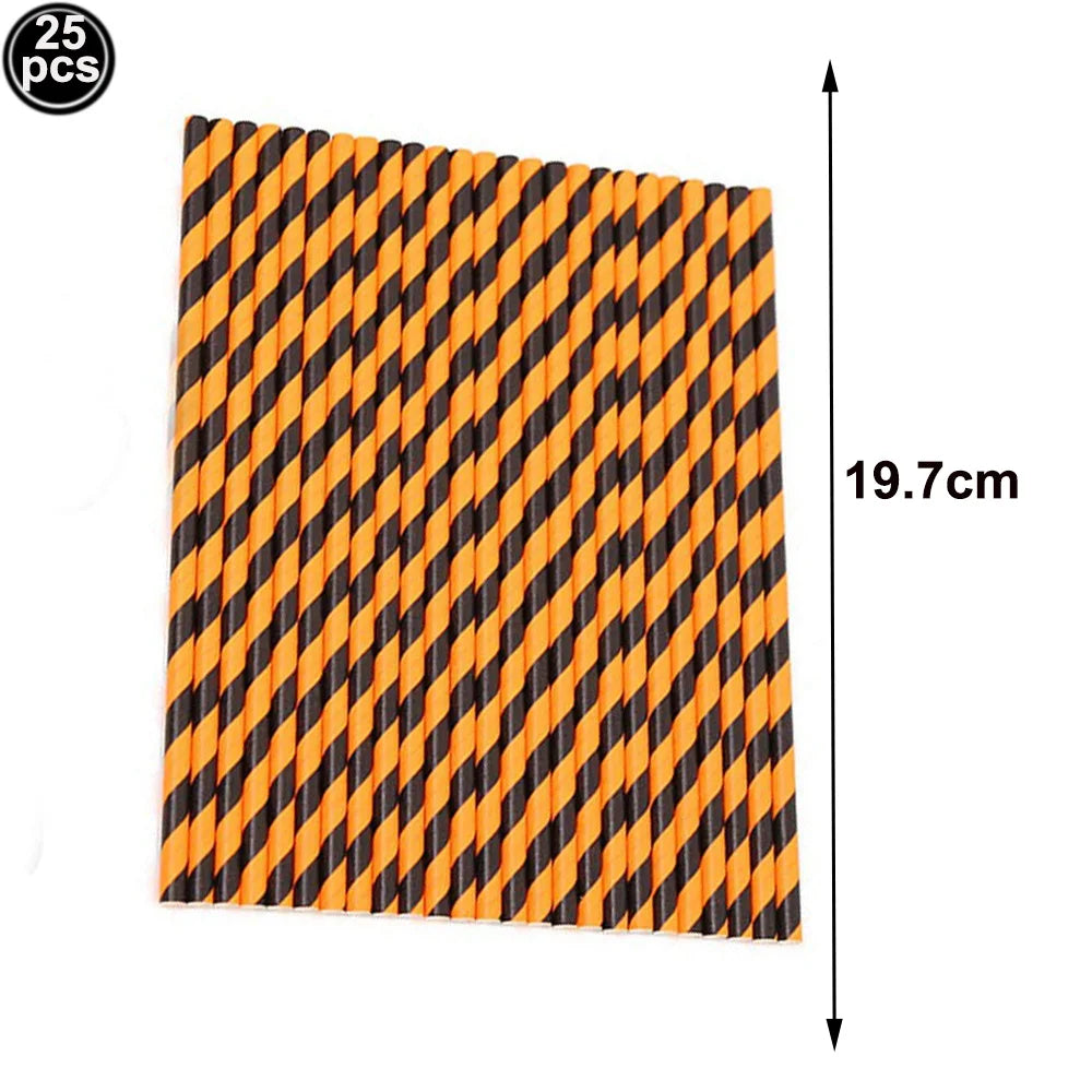 25/50/100pcs Halloween Theme Disposable Paper Straws Spider Skull