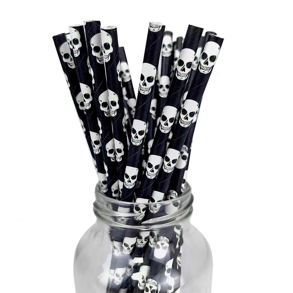 25/50/100pcs Halloween Theme Disposable Paper Straws Spider Skull