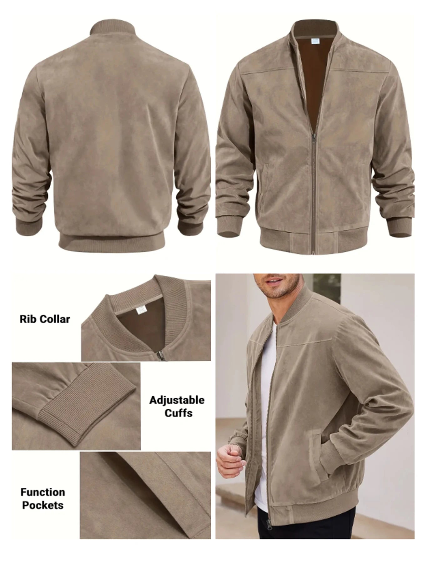 suede nap fabric casual jacket Round neck