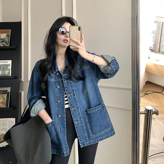 Casual Loose Denim Pockets Retro Jacket