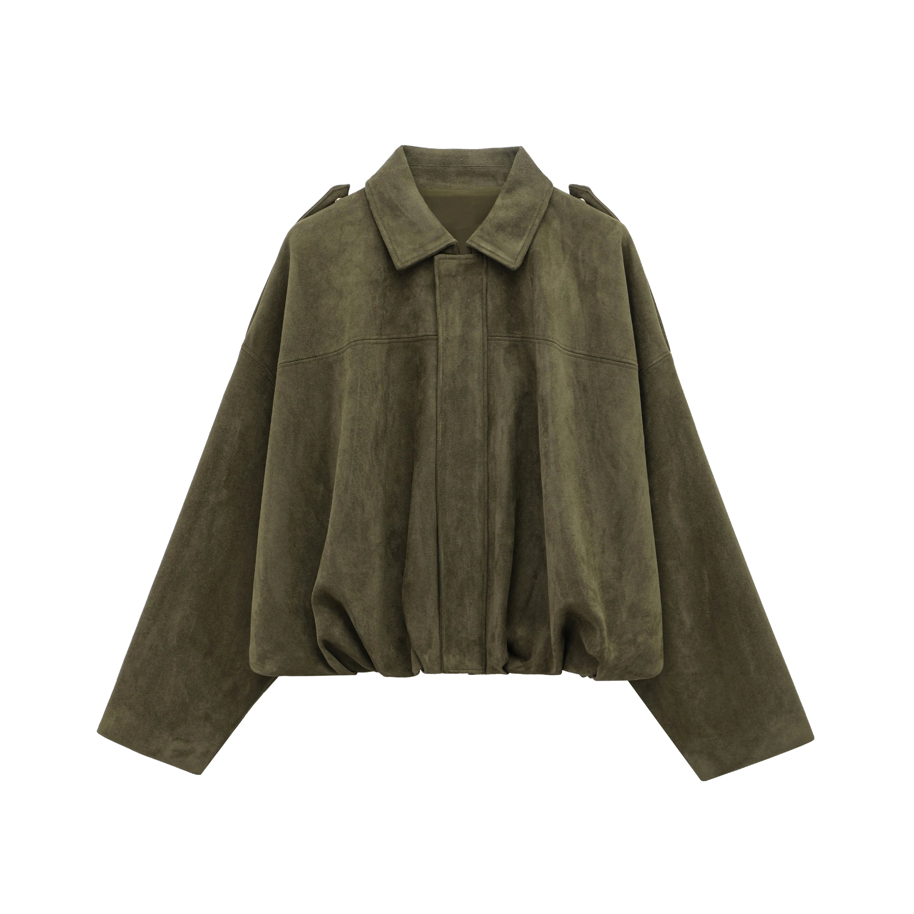 Women Brown Green Suede Jacket Loose