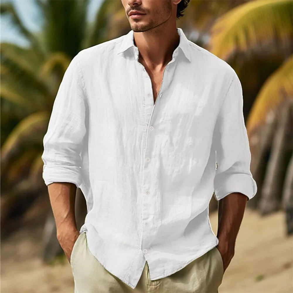 Cotton Linen Shirts Turn Down Collar Solid