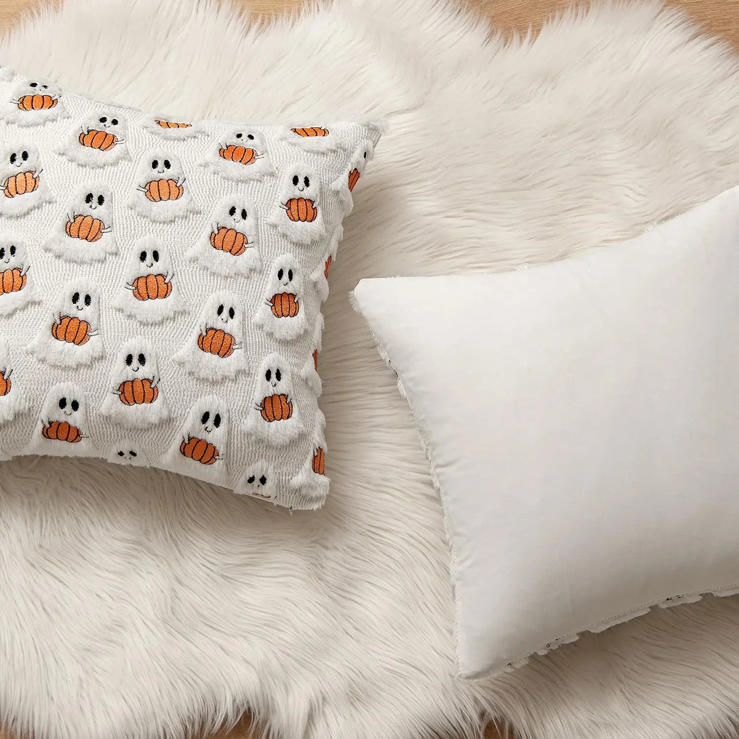 Ghost Pumpkin Plush Faux Fur Pillow Covers