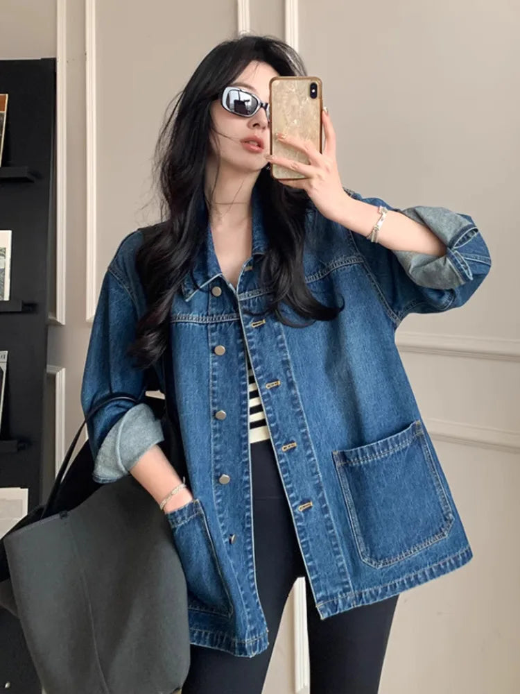 Casual Loose Denim Pockets Retro Jacket