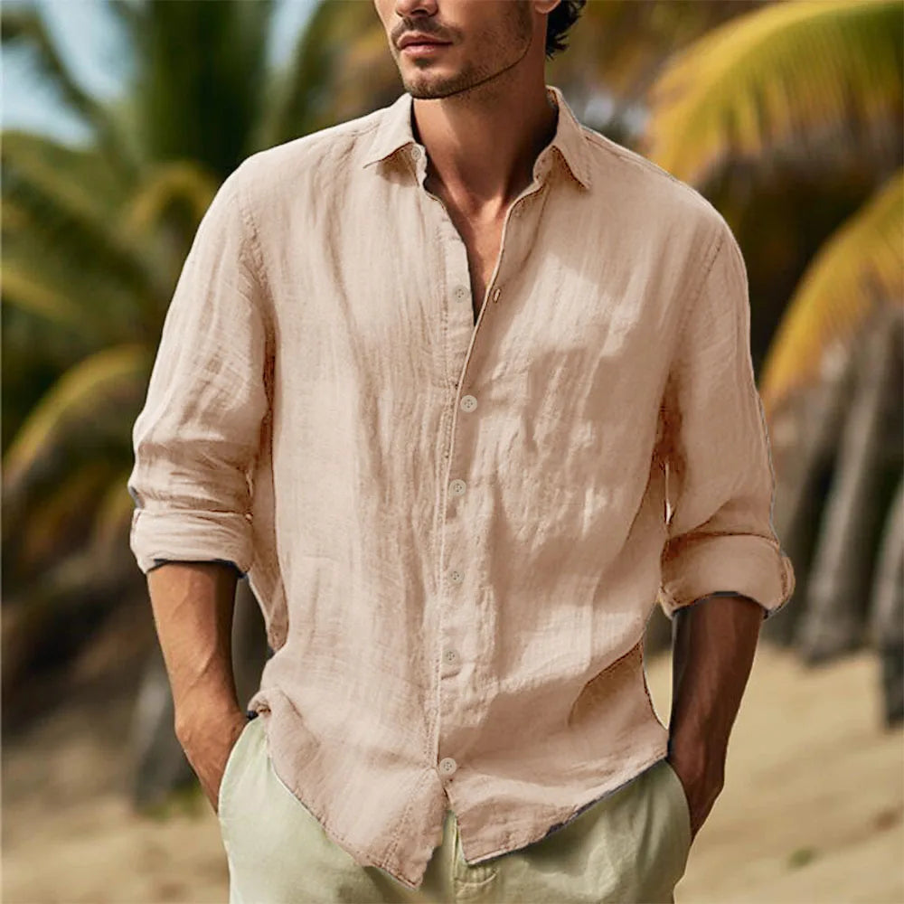 Cotton Linen Shirts Turn Down Collar Solid