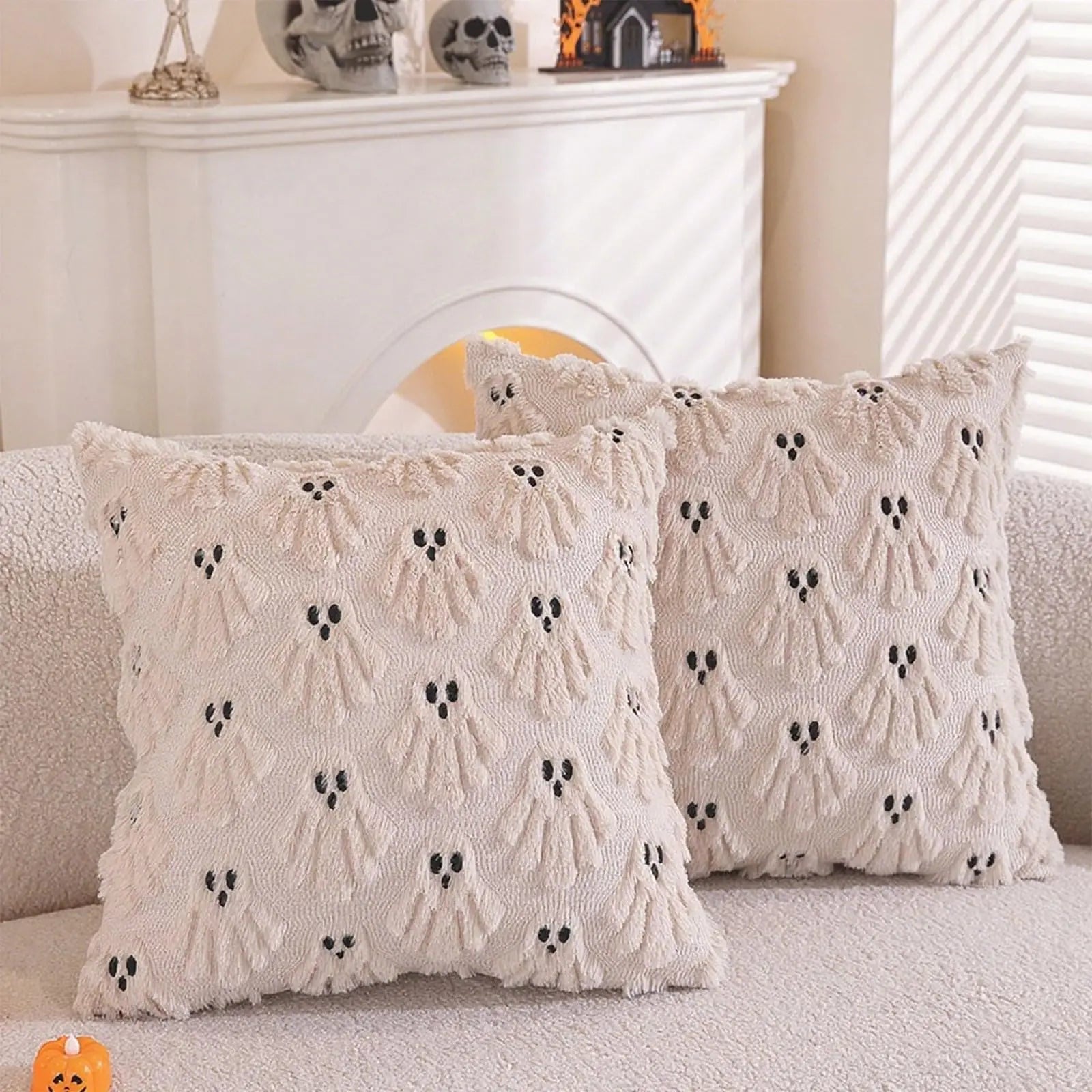 Ghost Pumpkin Plush Faux Fur Pillow Covers