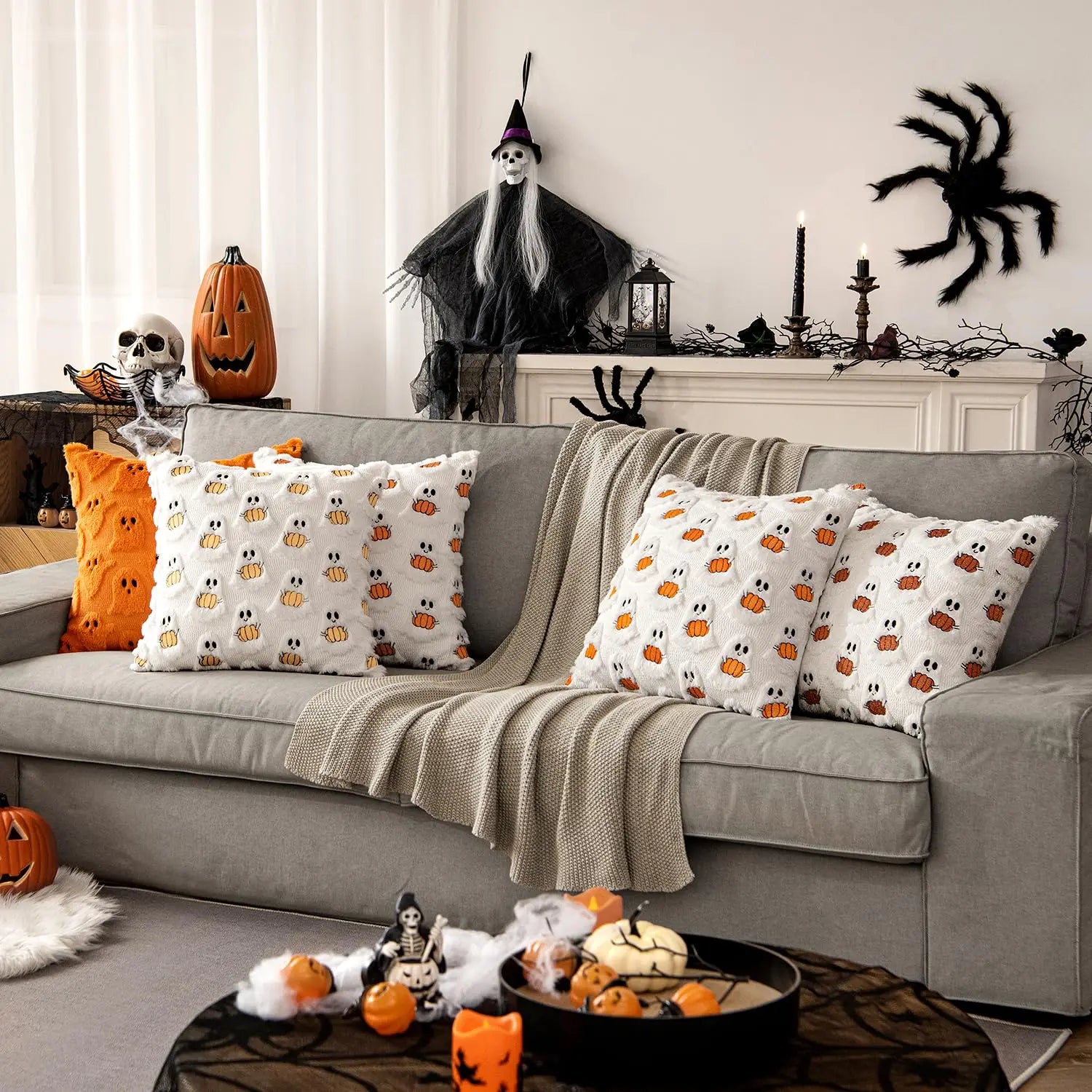 Ghost Pumpkin Plush Faux Fur Pillow Covers