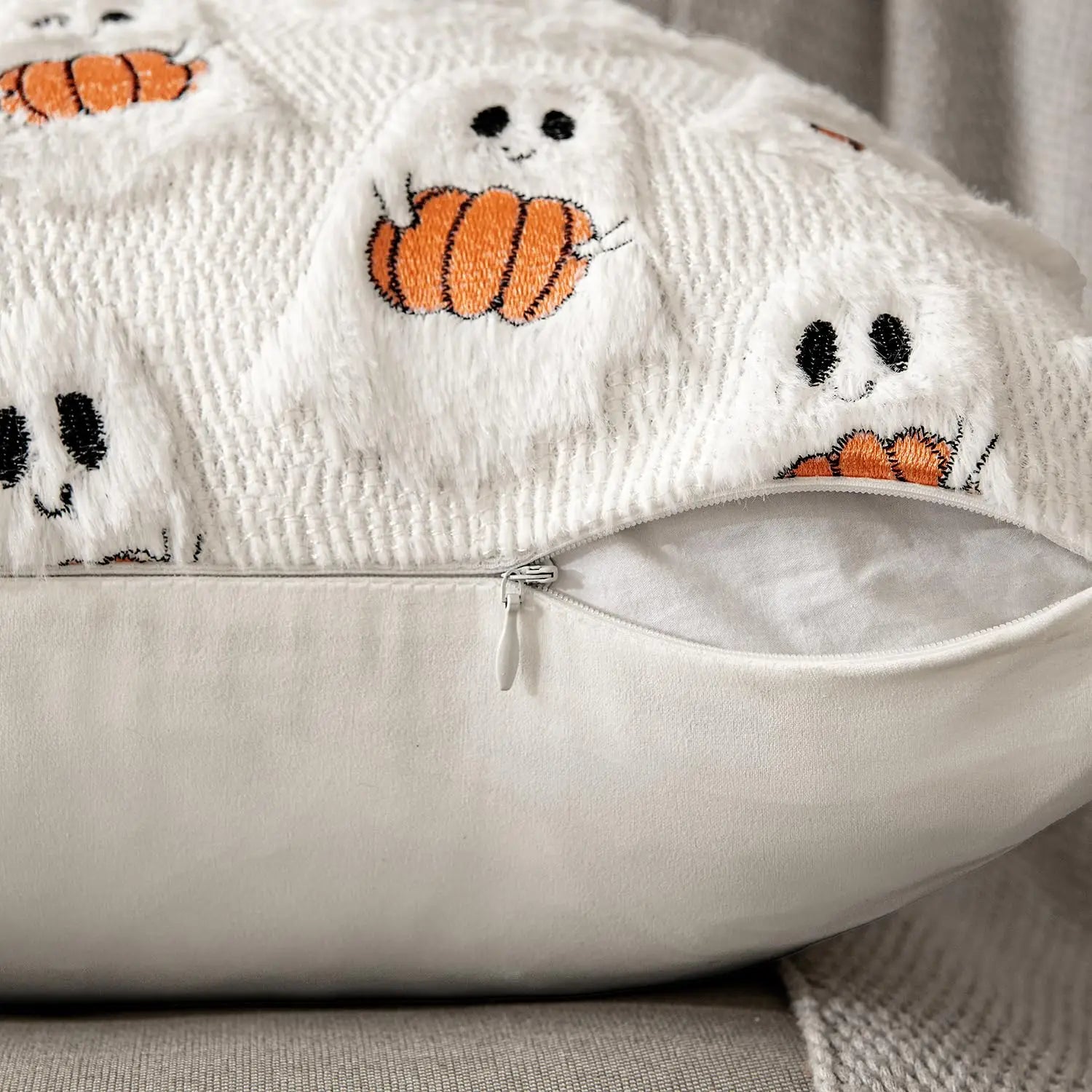 Ghost Pumpkin Plush Faux Fur Pillow Covers