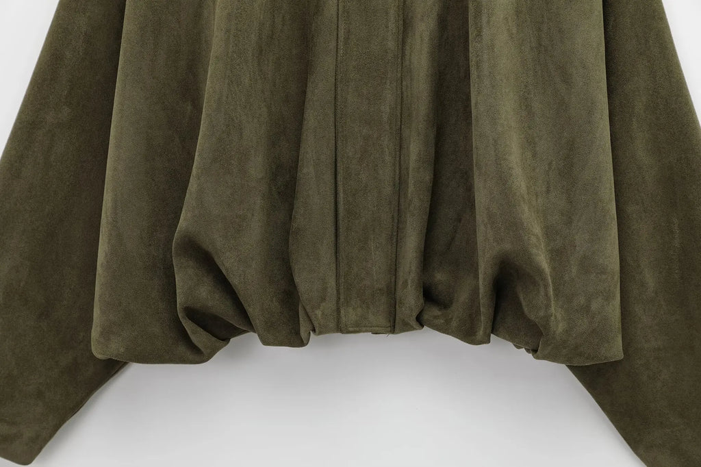 Women Brown Green Suede Jacket Loose