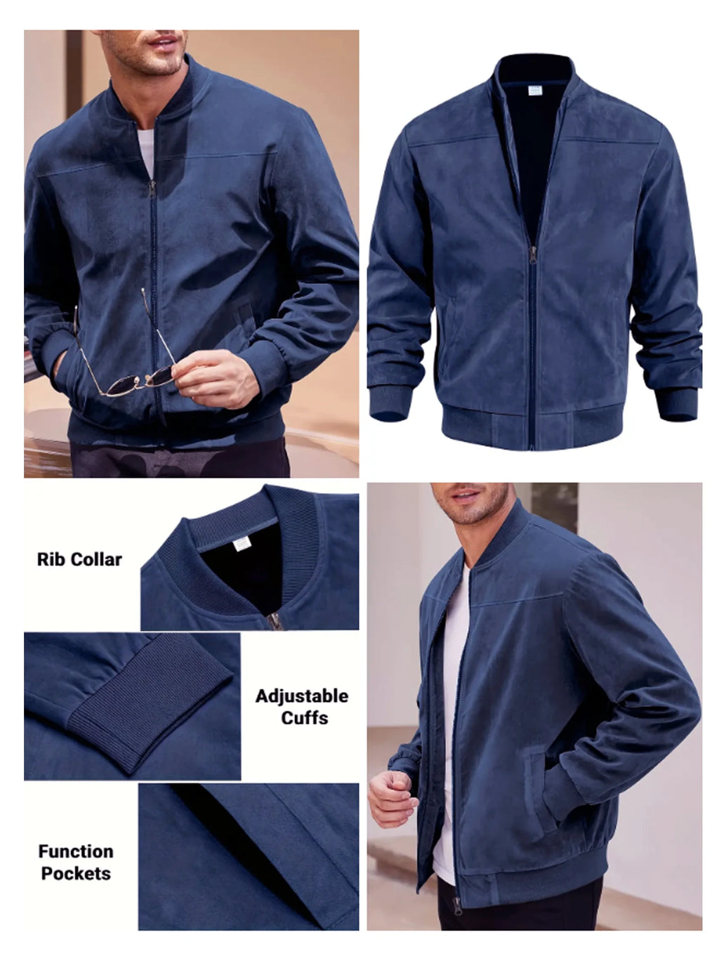 suede nap fabric casual jacket Round neck