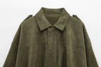 Women Brown Green Suede Jacket Loose