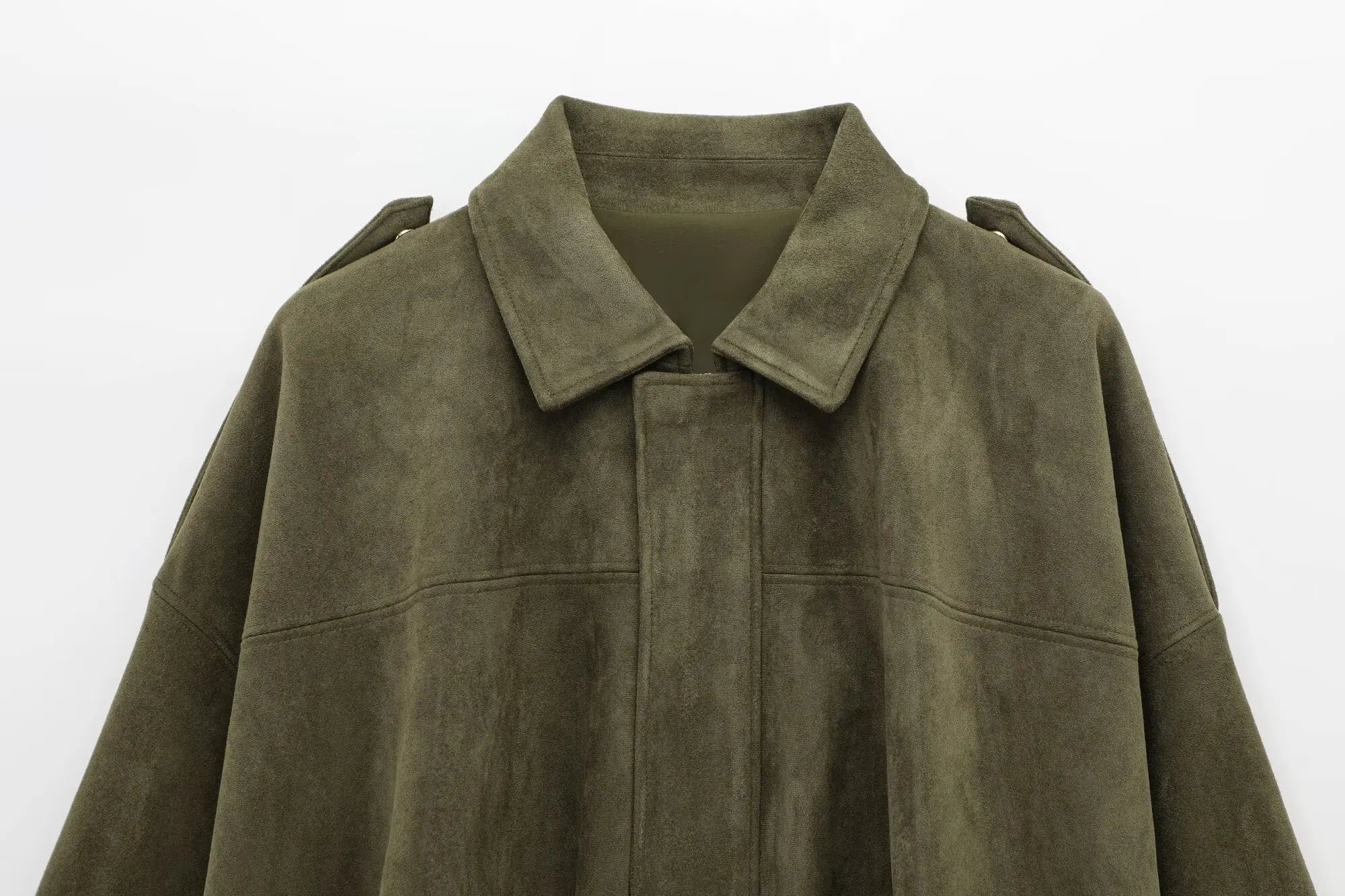 Women Brown Green Suede Jacket Loose
