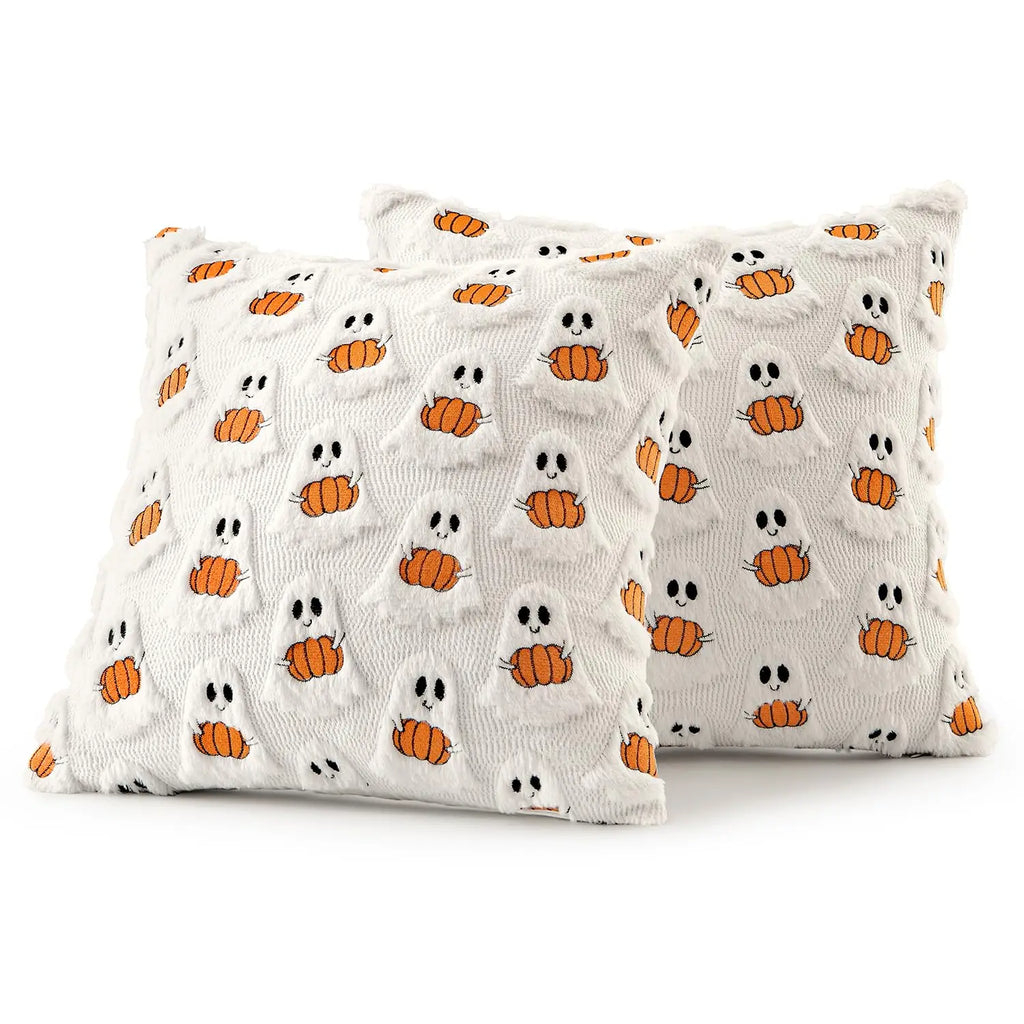 Ghost Pumpkin Plush Faux Fur Pillow Covers