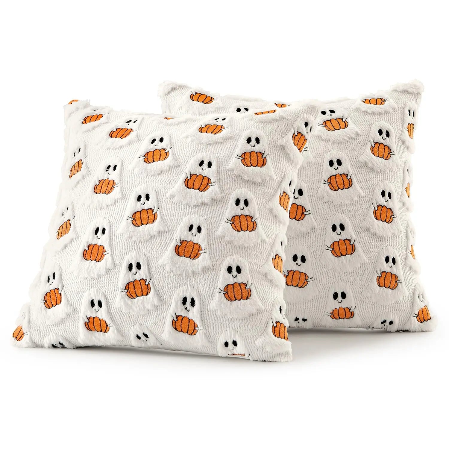 Ghost Pumpkin Plush Faux Fur Pillow Covers