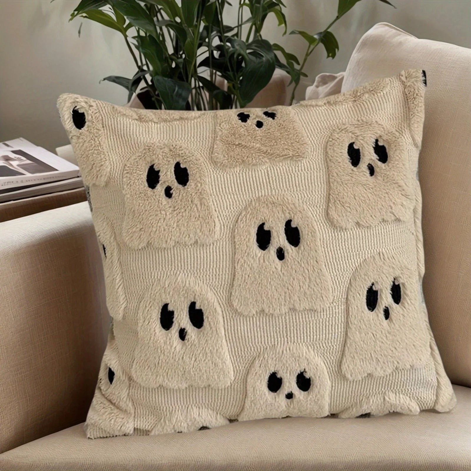 Ghost Pumpkin Plush Faux Fur Pillow Covers