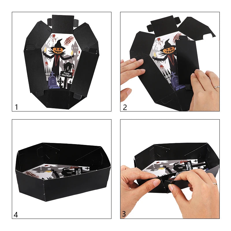 12/24Pcs Halloween Coffin Paper Food Serving Trays Candy