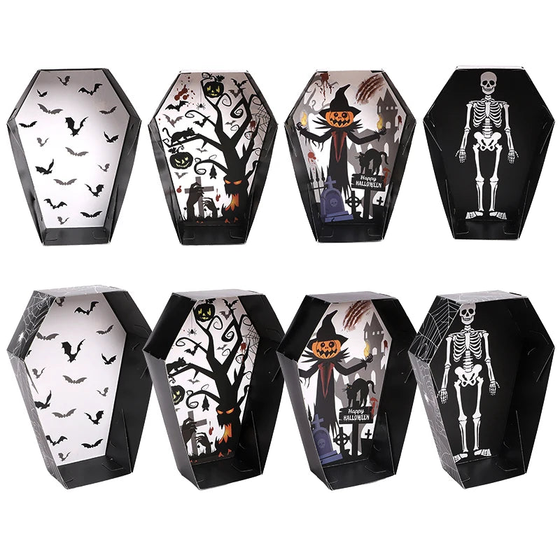 12/24Pcs Halloween Coffin Paper Food Serving Trays Candy