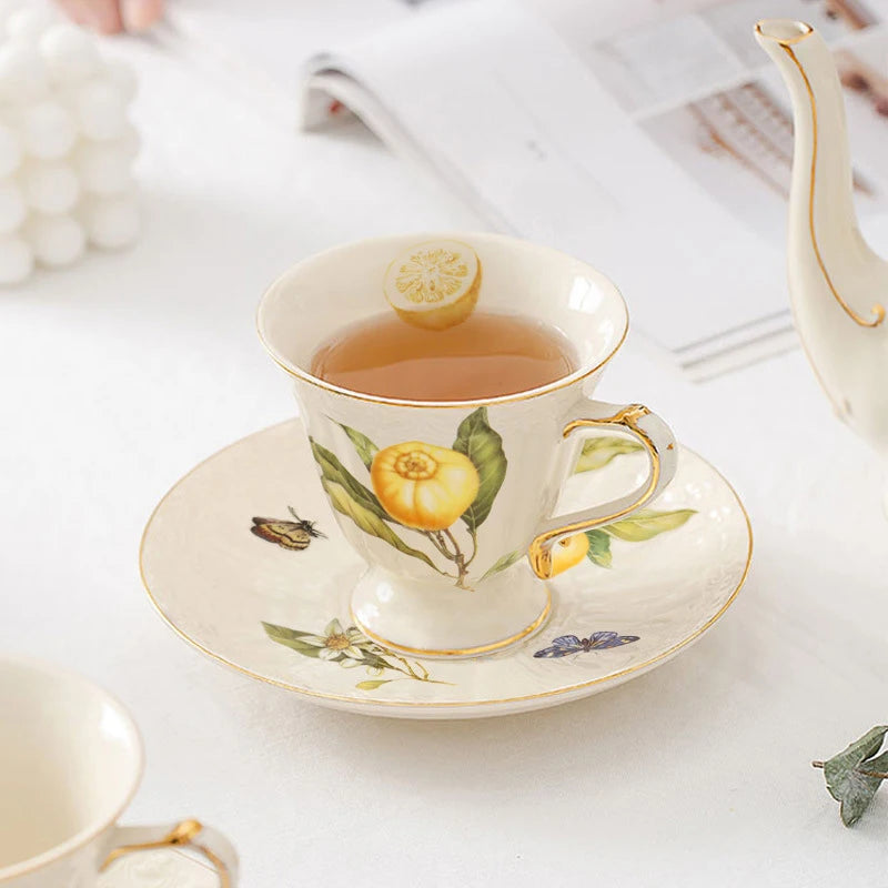 European Lemon Espresso Cups Retro Elegant Ceramic