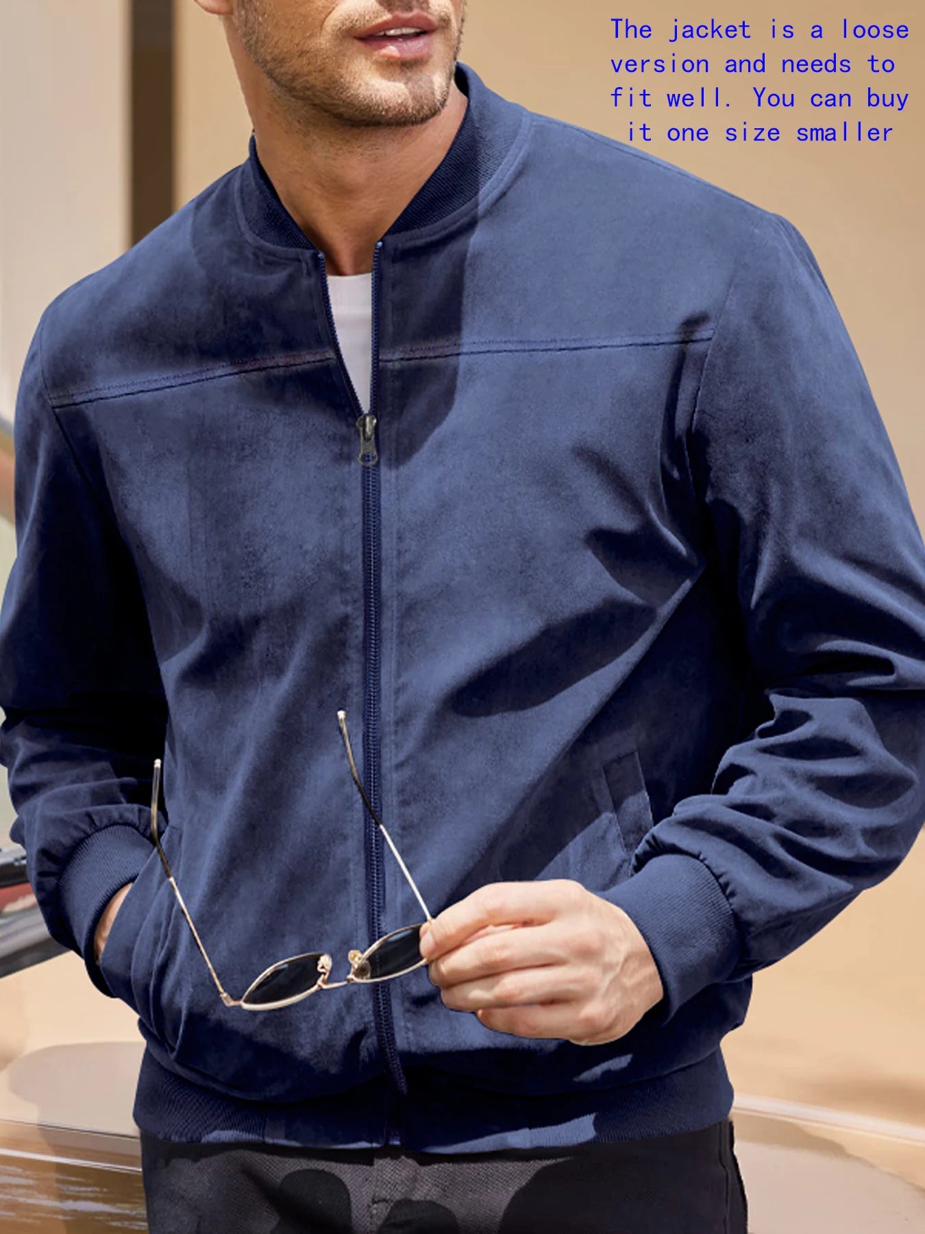 suede nap fabric casual jacket Round neck