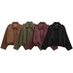 Women Brown Green Suede Jacket Loose