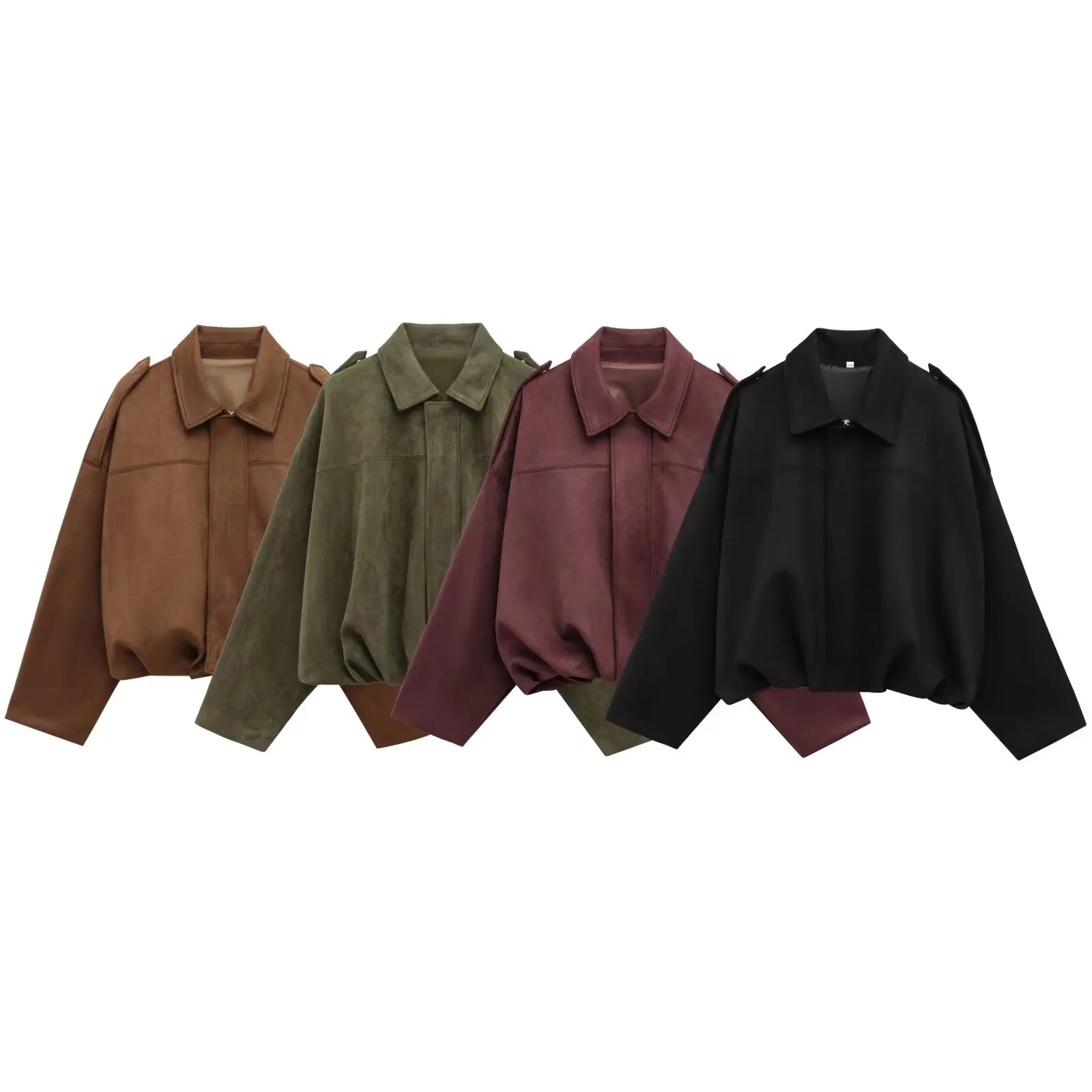 Women Brown Green Suede Jacket Loose
