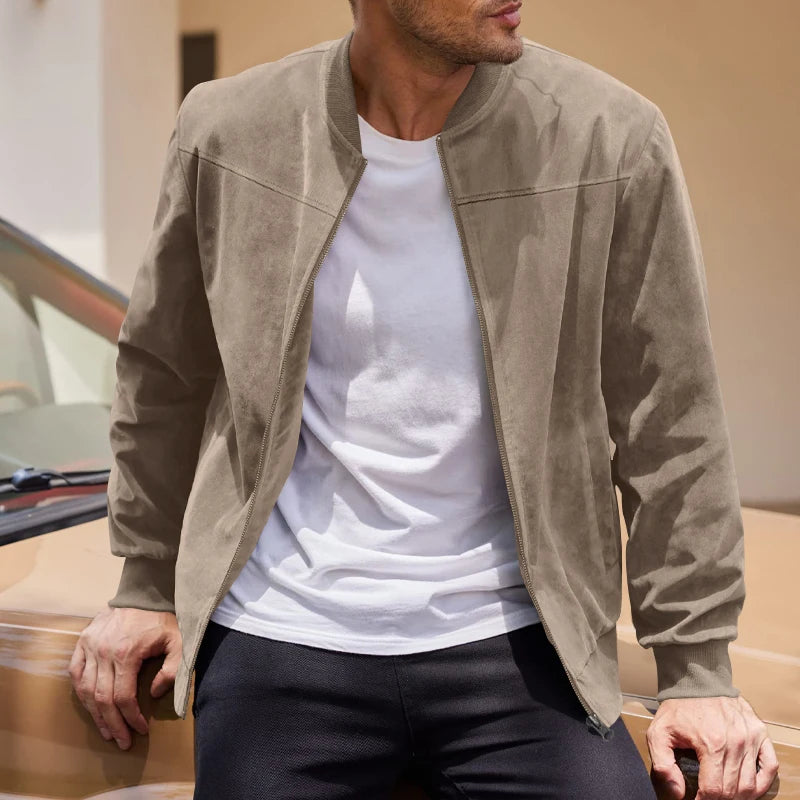suede nap fabric casual jacket Round neck