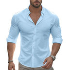 Shirt Men Cotton Linen Hawaiian Long Sleeve