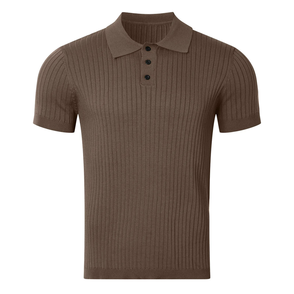 Clothing Retro Knit Lapel Striped Polo Shirt