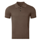 Clothing Retro Knit Lapel Striped Polo Shirt