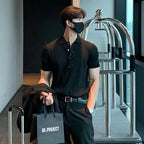 Clothing Retro Knit Lapel Striped Polo Shirt