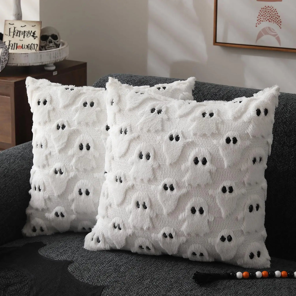 Ghost Pumpkin Plush Faux Fur Pillow Covers