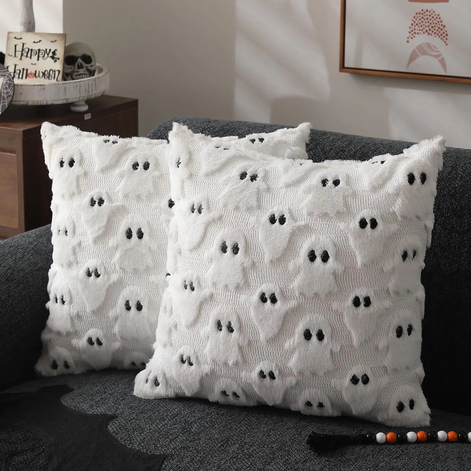 Ghost Pumpkin Plush Faux Fur Pillow Covers