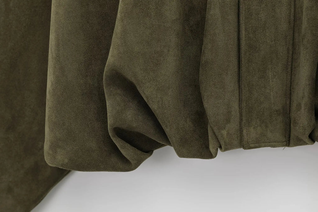 Women Brown Green Suede Jacket Loose