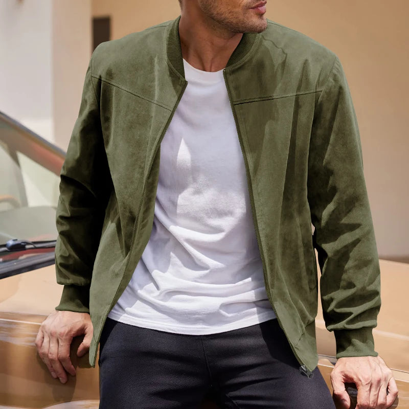 suede nap fabric casual jacket Round neck