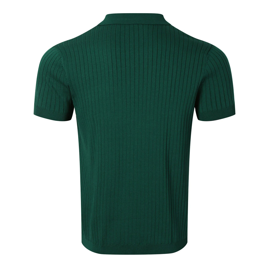 Clothing Retro Knit Lapel Striped Polo Shirt