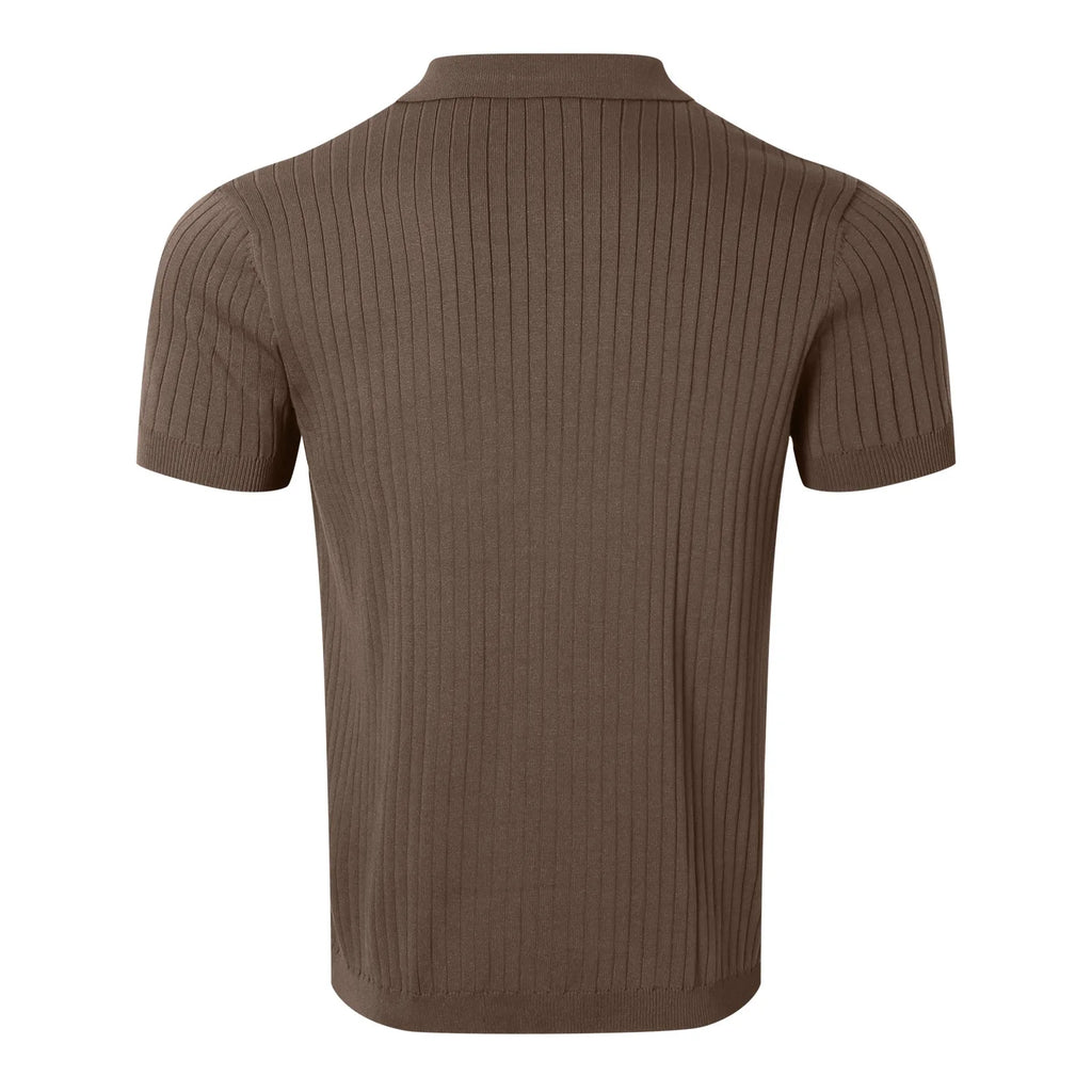 Clothing Retro Knit Lapel Striped Polo Shirt