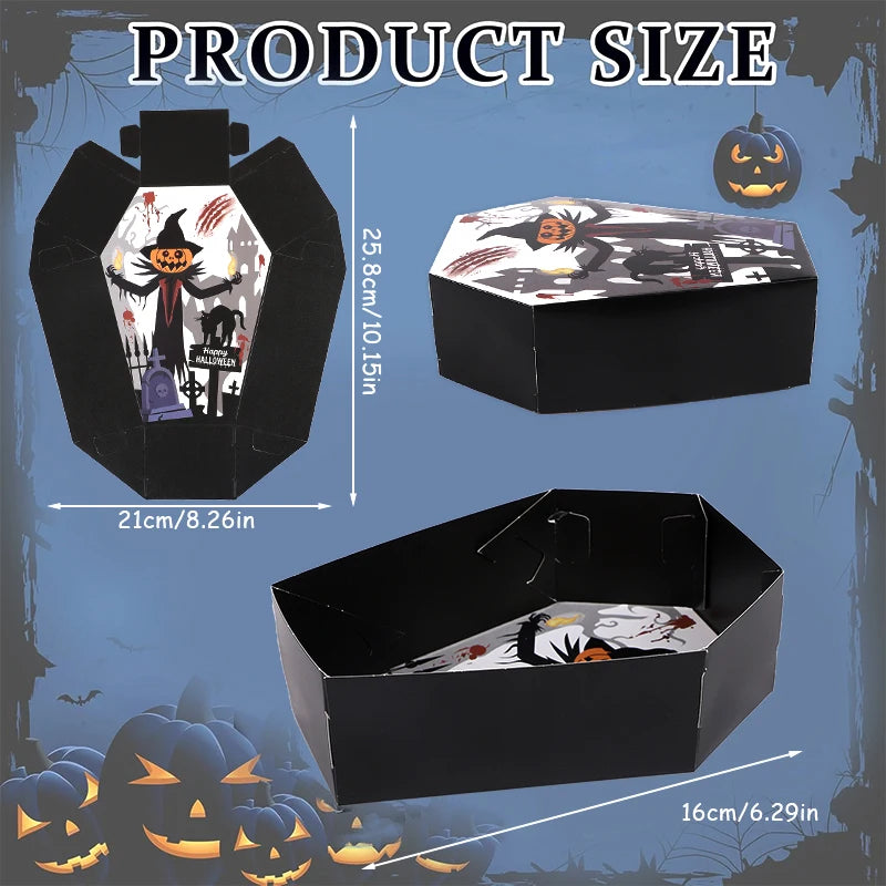 12/24Pcs Halloween Coffin Paper Food Serving Trays Candy