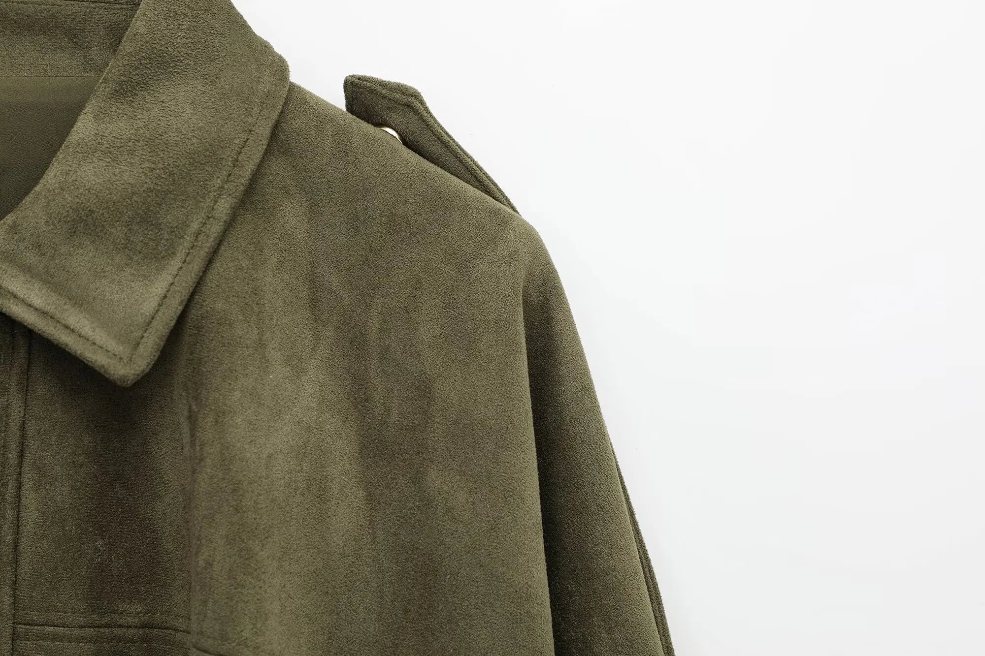 Women Brown Green Suede Jacket Loose
