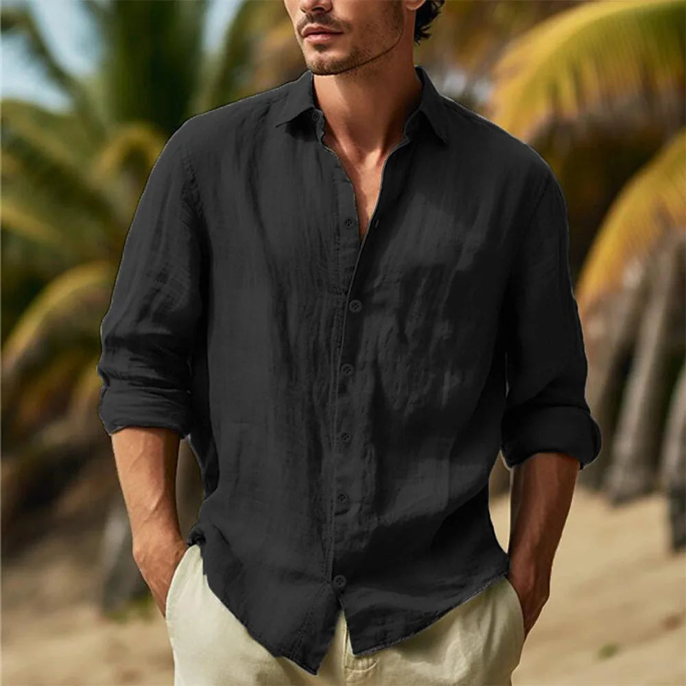 Cotton Linen Shirts Turn Down Collar Solid