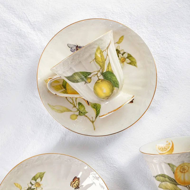 European Lemon Espresso Cups Retro Elegant Ceramic