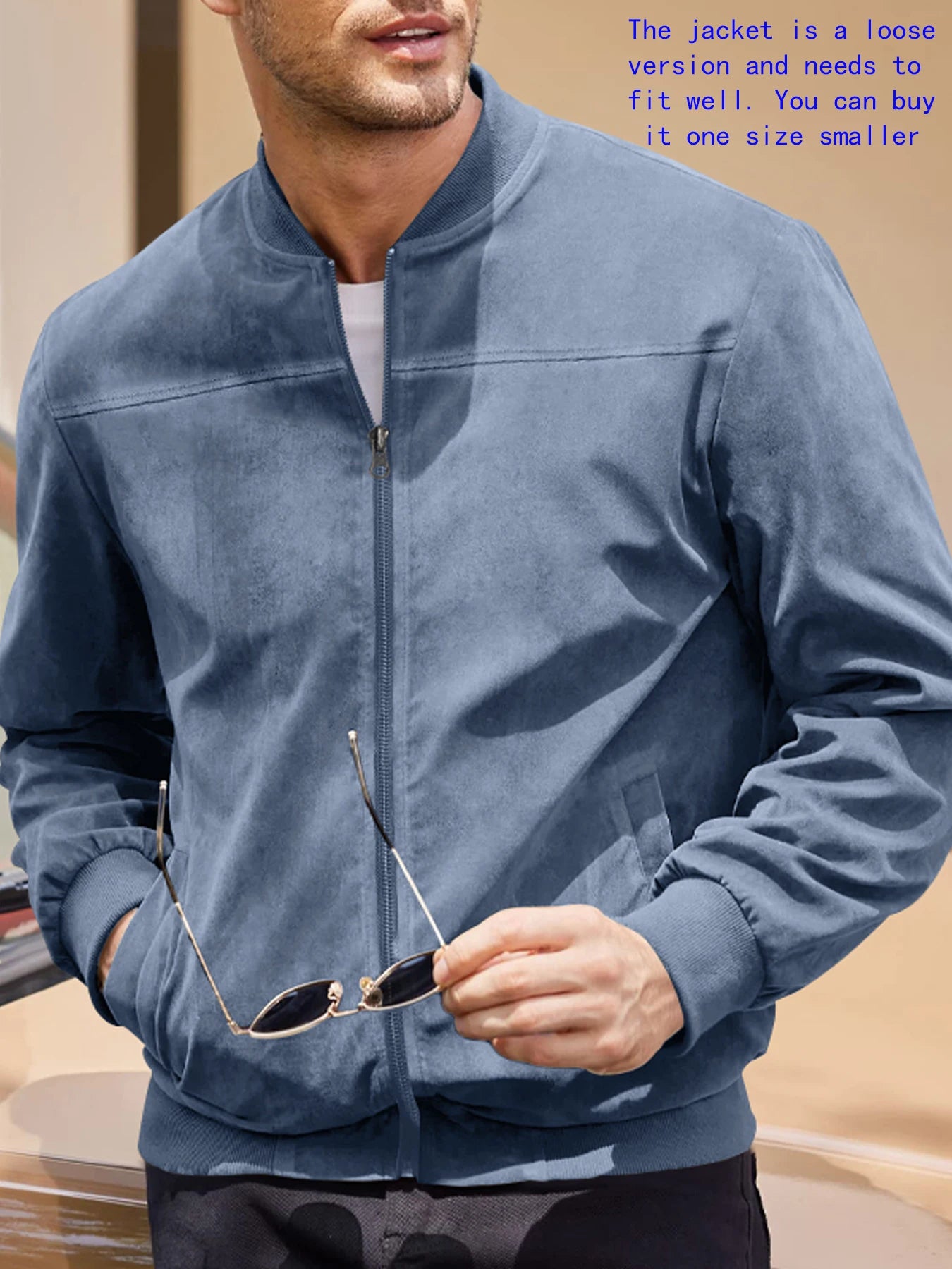 suede nap fabric casual jacket Round neck