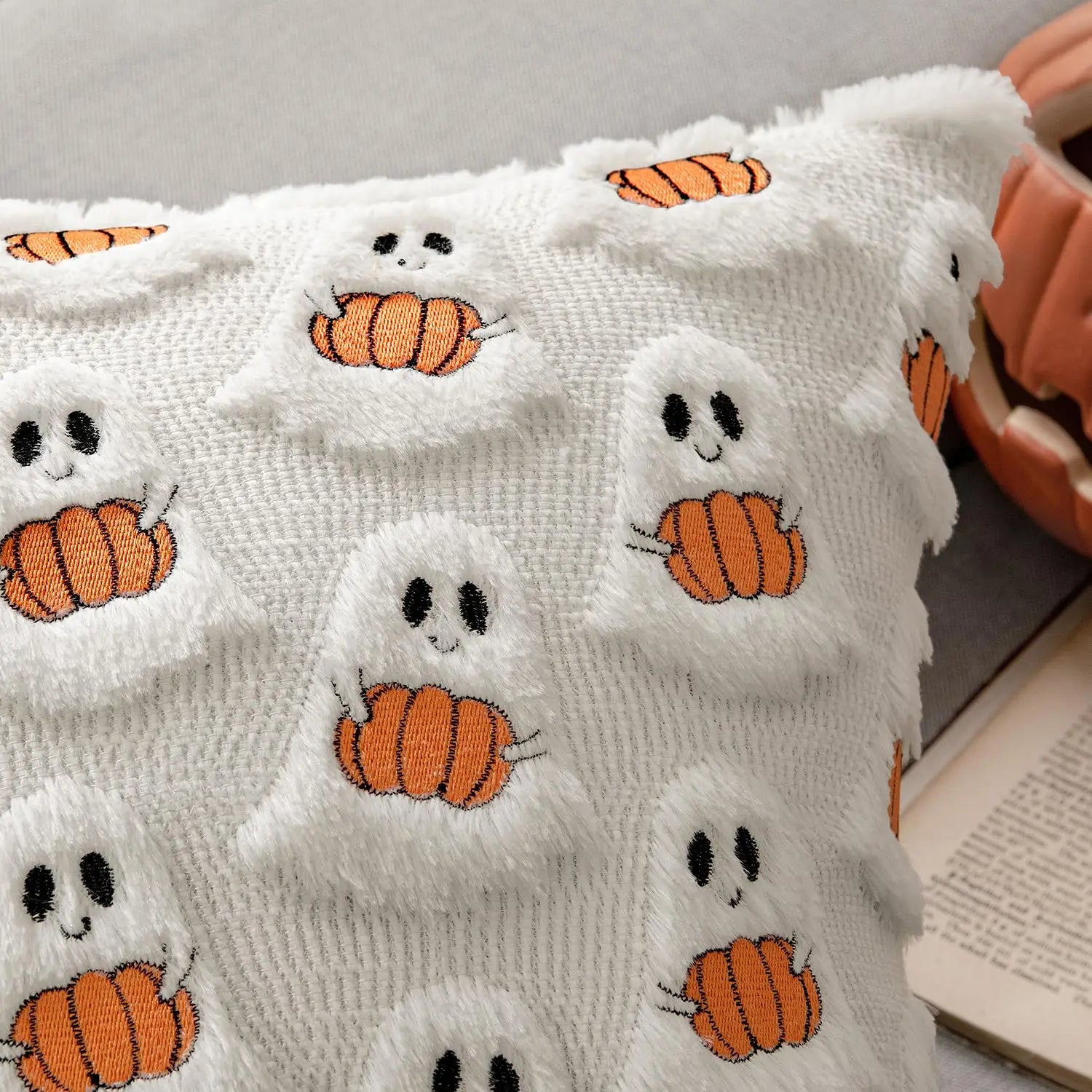 Ghost Pumpkin Plush Faux Fur Pillow Covers