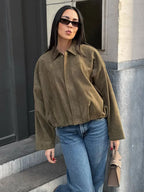 Women Brown Green Suede Jacket Loose
