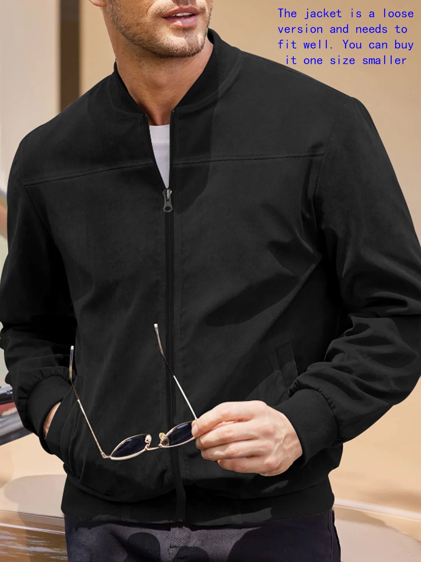 suede nap fabric casual jacket Round neck